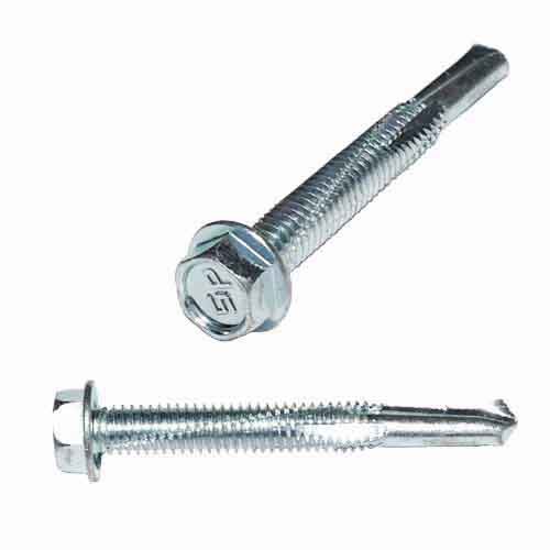 TEK50123 #12-24 X 3" Hex Washer Head, Self-Drilling Screw, #5 Point, Zinc